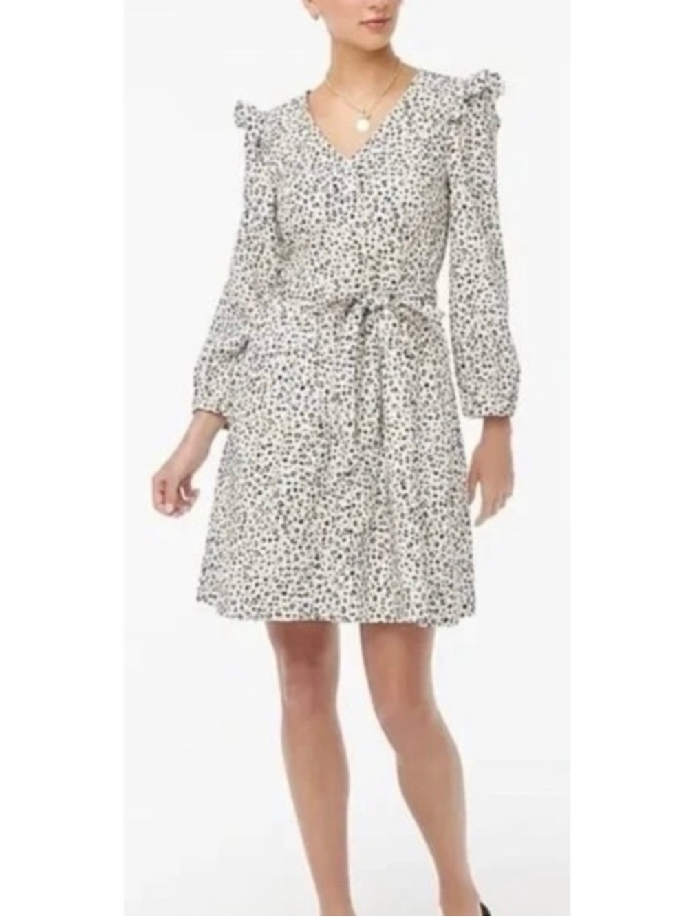 NWT J. CREW | Lightweight Animal Print Ruffle‎ Puff Sleeve Mini Dress Sz. Large